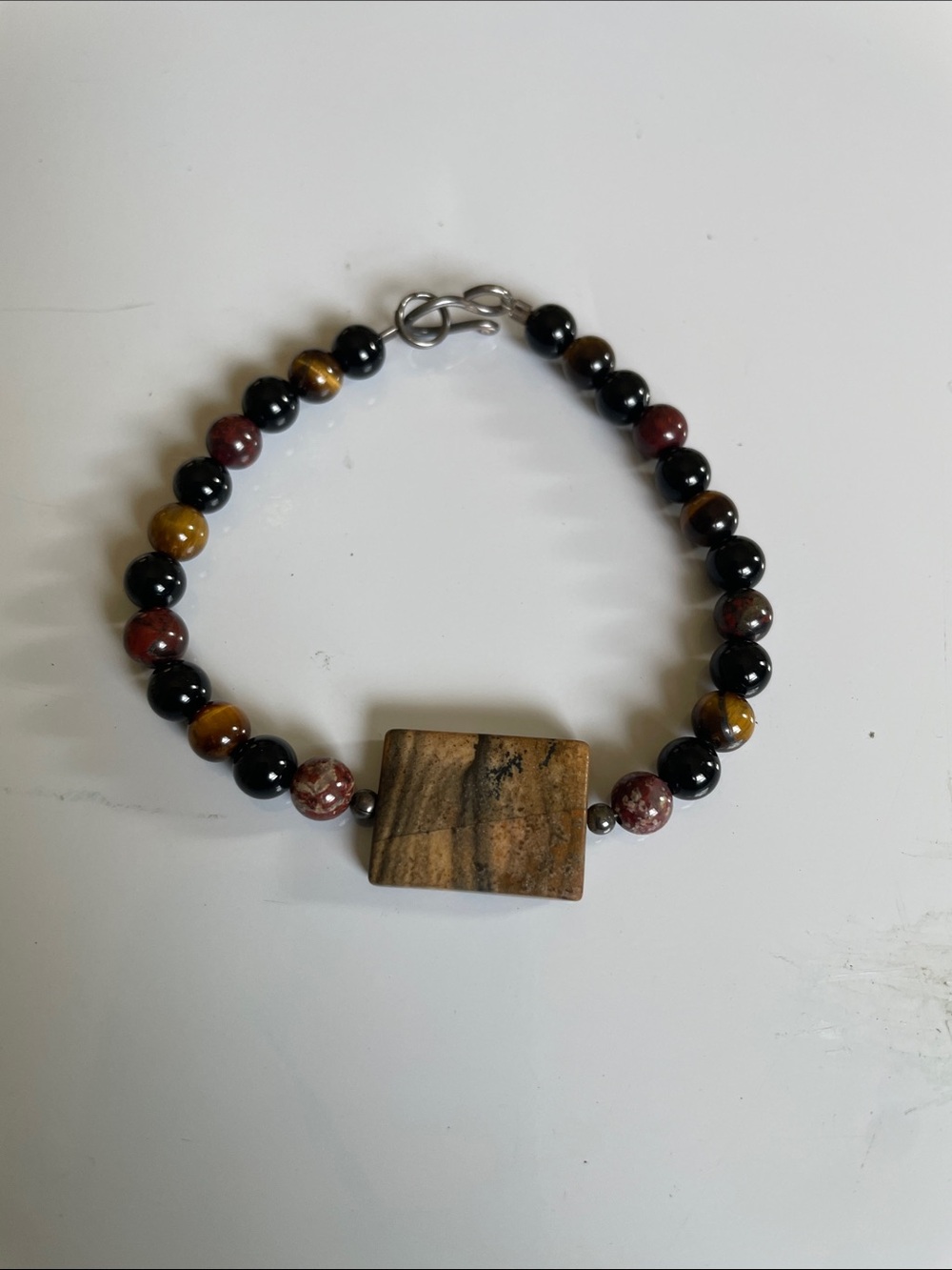 Earth-Tone Jasper, Tiger’s Eye and Onyx Beaded Bracelet